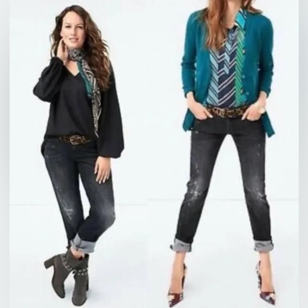 Cabi Distressed Black Slim Boyfriend Jeans Size 8 Style 3749